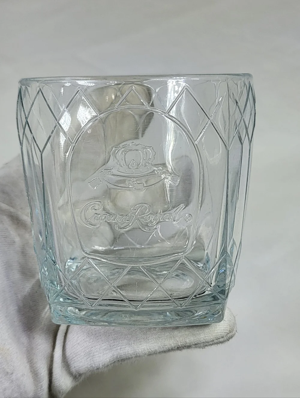 Crown Royal Embossed Diamond Pattern Low Ball Whiskey Glass 10oz
